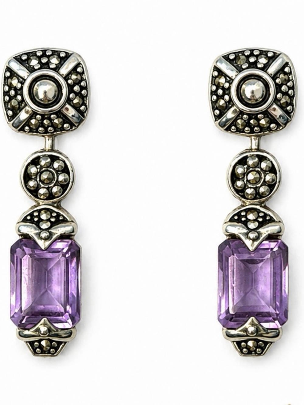 Vintage 925 Sterling Silver Thailand purple gemstone drop earrings, NWOT